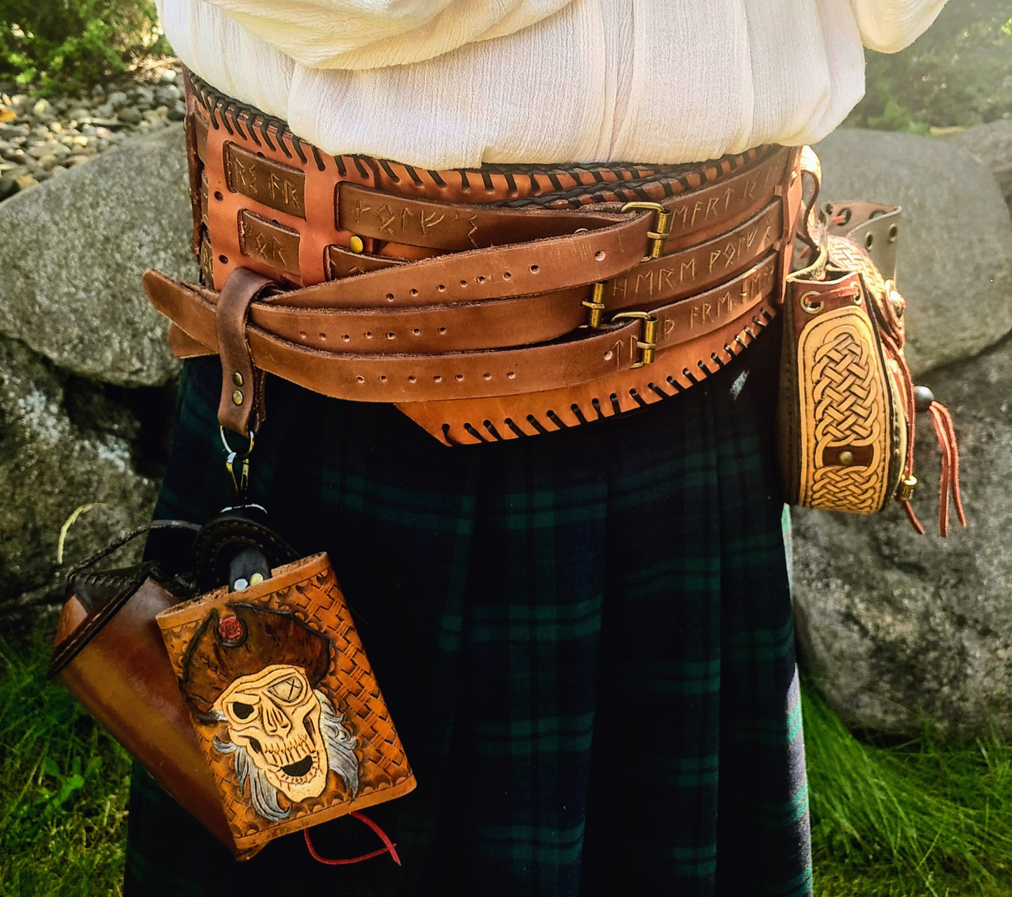 Renaissance Faire Warrior Belt with Hand-Tooled and Hand-Painted Design