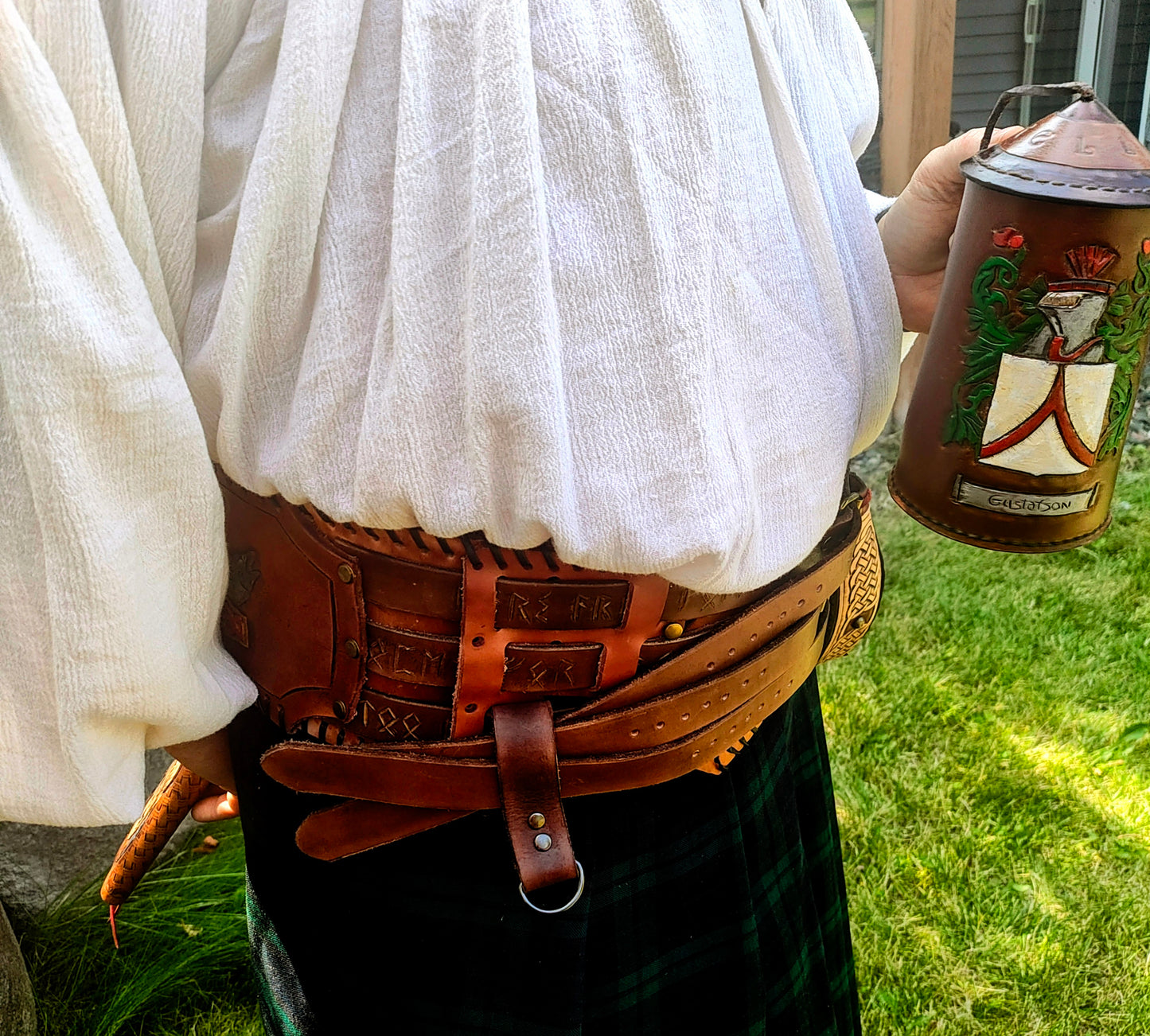 Renaissance Faire Warrior Belt with Hand-Tooled and Hand-Painted Design