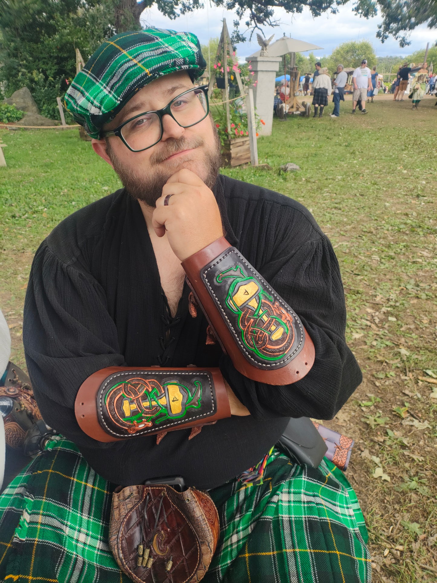 SCA Leather Gauntlets with Hand-Tooled and Hand-Painted Design