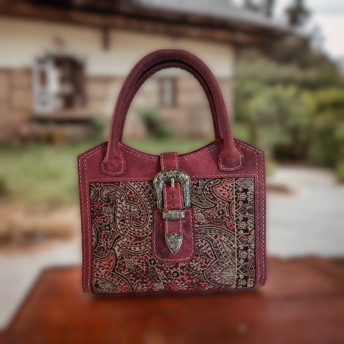 Amelia Rose Designer Collection Handbag with Embroidered Silk Inlay
