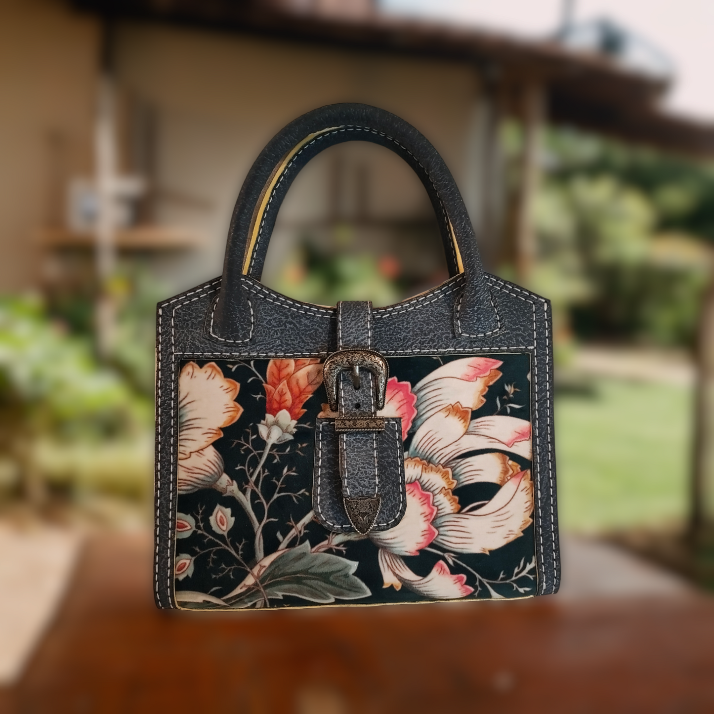 Amelia Rose Designer Collection Handbag with Velvet Floral Inlay