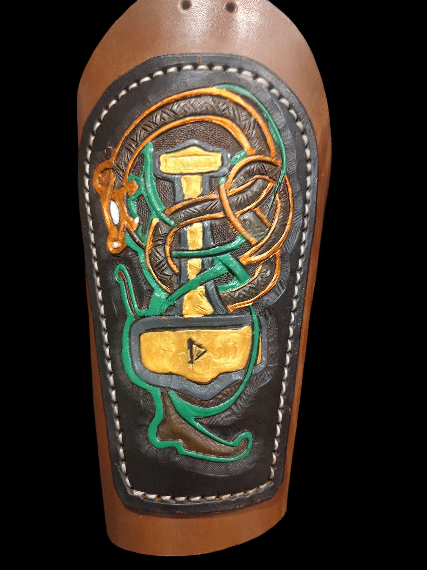SCA Leather Gauntlets with Hand-Tooled and Hand-Painted Design