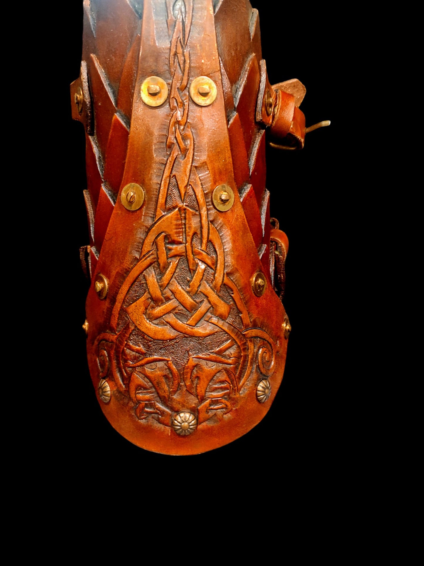 Leather Gauntlets with Hand-Tooled and Hand-Painted Design