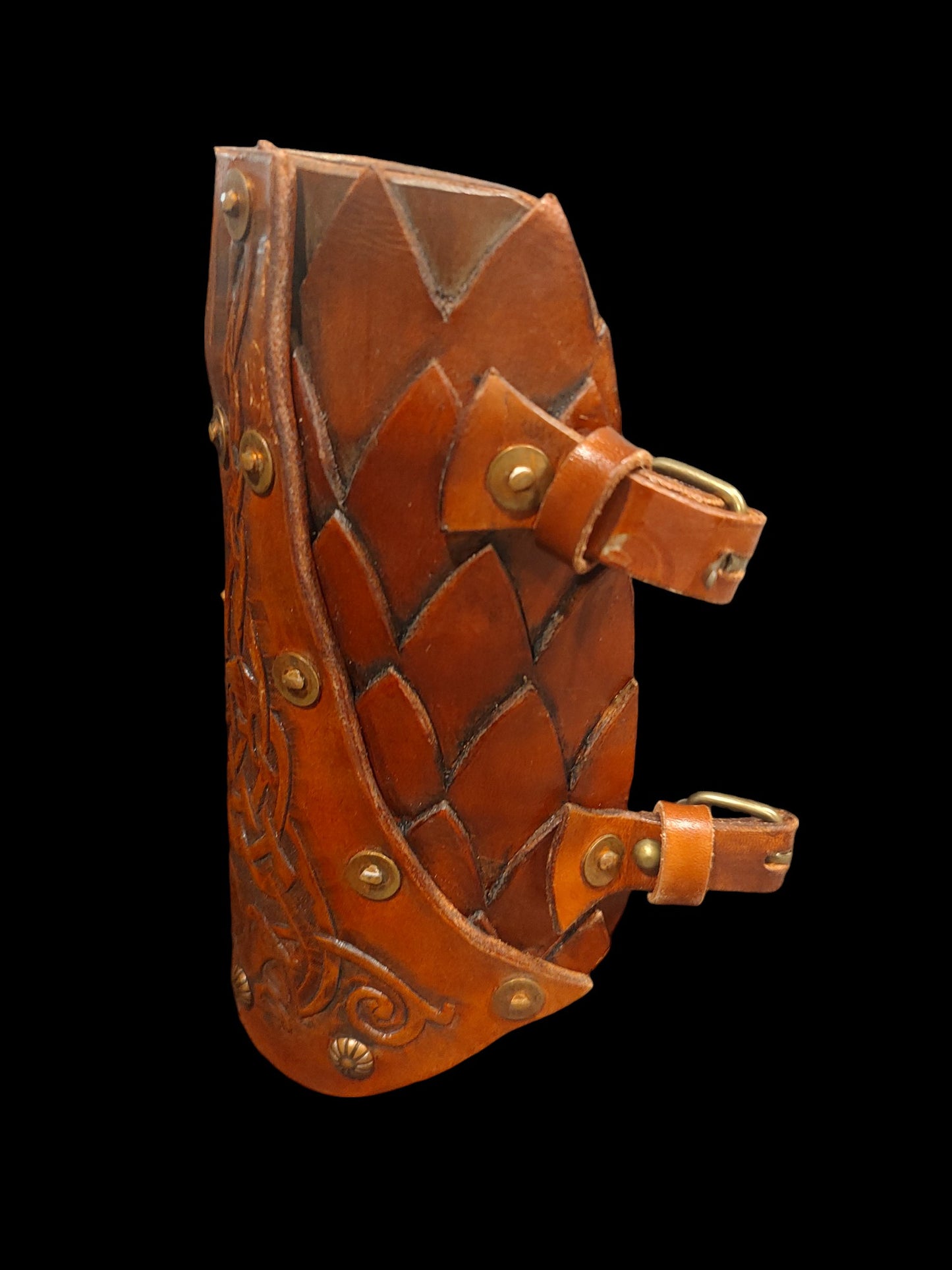 Leather Gauntlets with Hand-Tooled and Hand-Painted Design