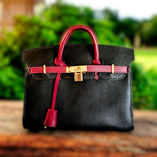 Birkin Inspired Black and Berry Handbag