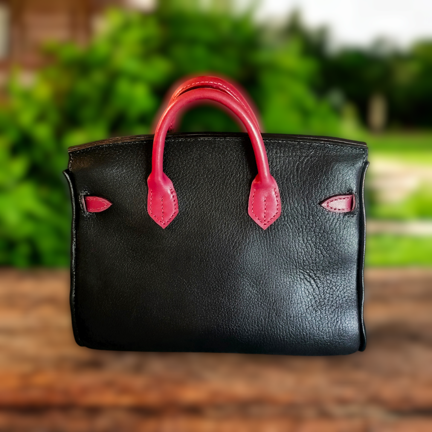 Birkin Inspired Black and Berry Handbag