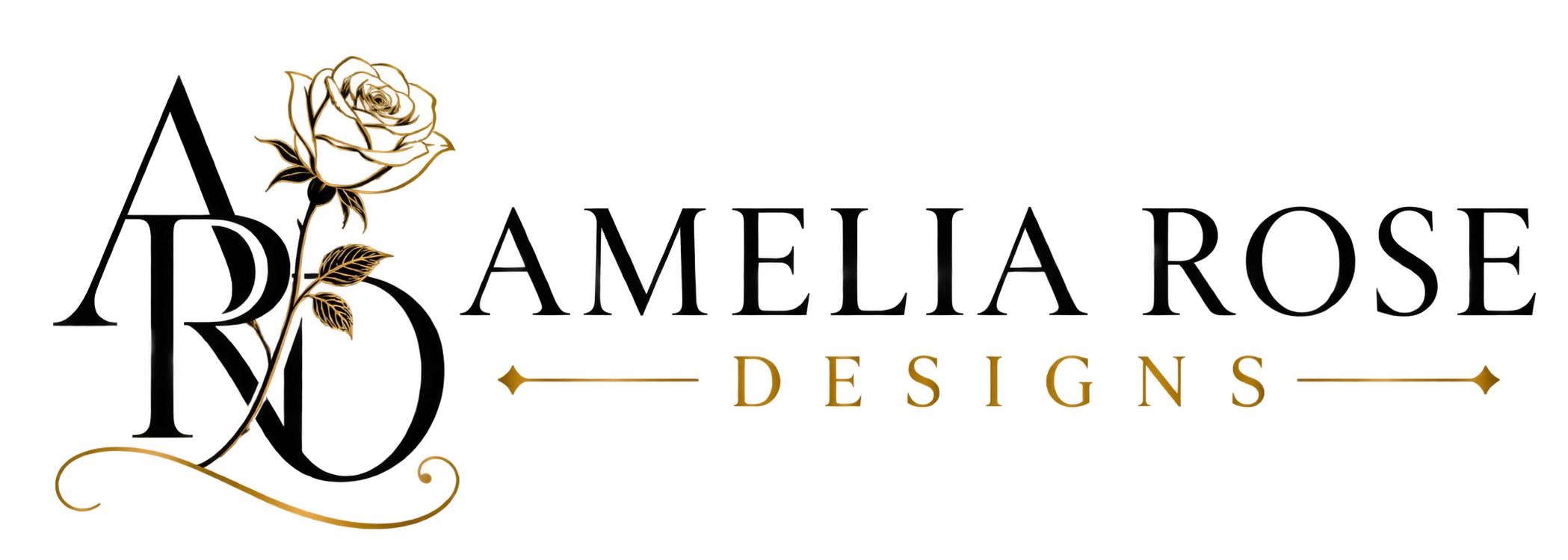 Amelia Rose Designs black and gold rose monogram logo