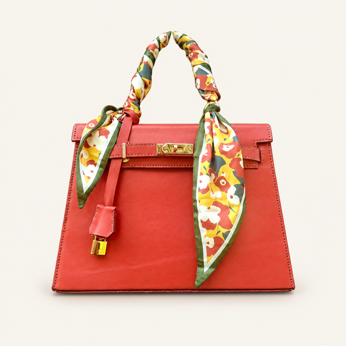 Classic Calfskin Handbag on a warm ivory studio background