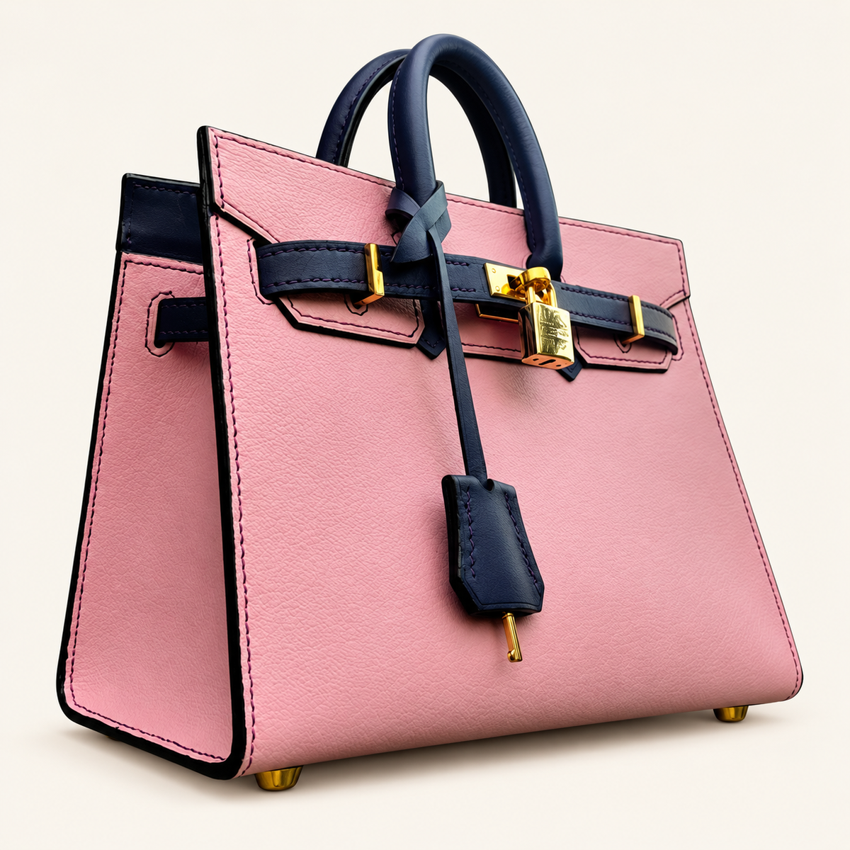 Pink Goatskin Handbag on a warm ivory studio background