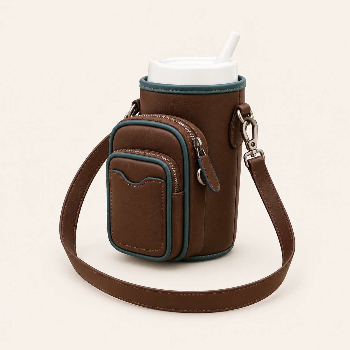 Stanley Cup Wrap with Removable Crossbody Bag on a warm ivory studio background
